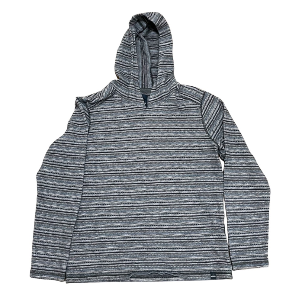 prAna Dweller Long Sleeve Pullover w/ Hood Hoodie Dusk Blue Stripes Medium